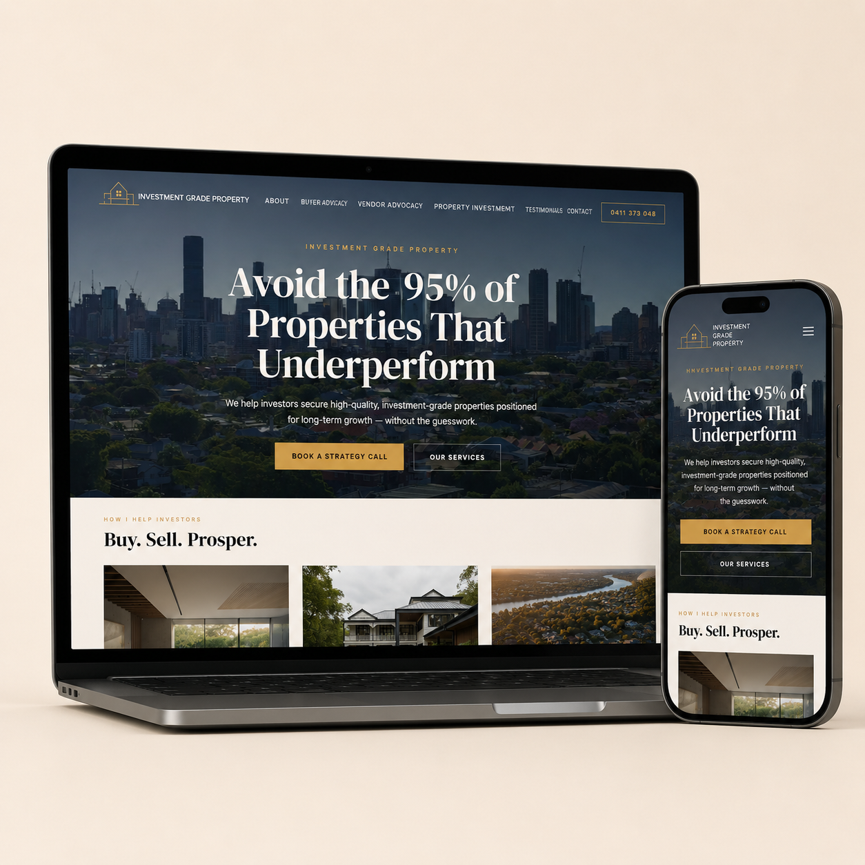 Investment Grade Property website shown on laptop and mobile